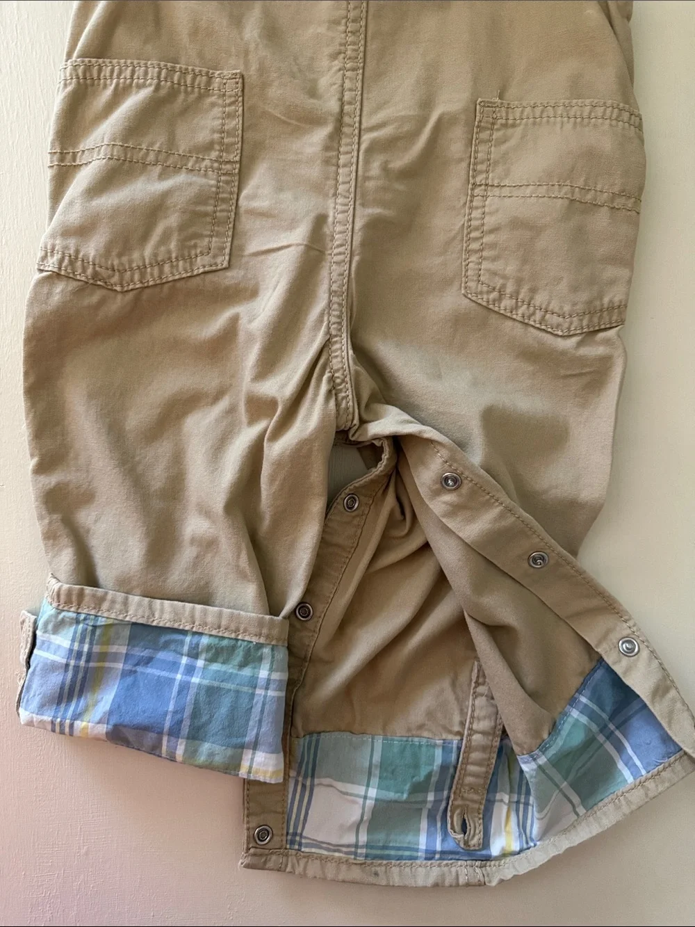 OshKosh B'gosh Tan Toddler Overalls with Blue & Green Plaid Undershirt 24 Month